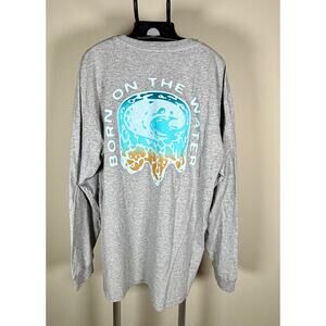 Costa High Tide Born on the Water Graphic Long Sleeve Shirt Heather Gray Mens L